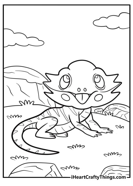 Bearded dragon flicking its tongue coloring page