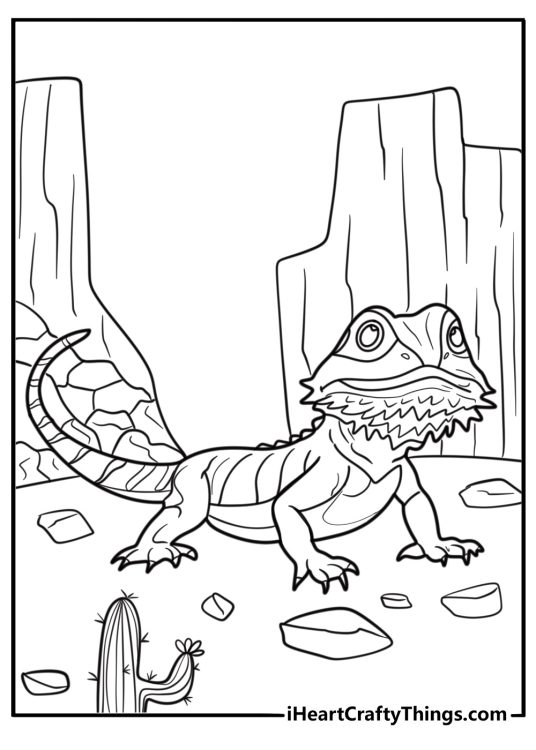 Bearded dragon standing tall on its legs coloring page
