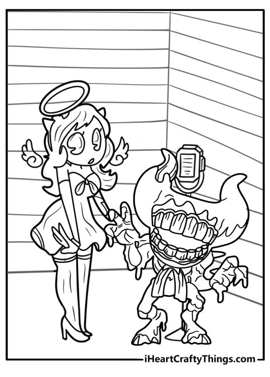 Bendy and Alice Angel in the recording studio coloring page