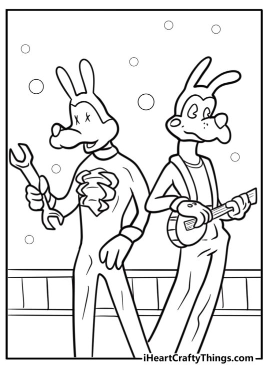 Bendy and Boris the Wolf side by side coloring page