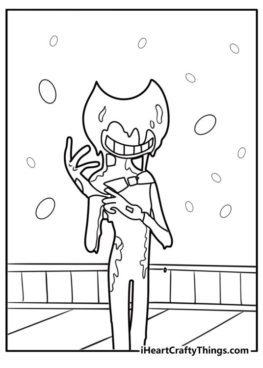 Bendy with dripping ink on his face coloring page
