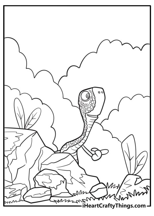 Bill hiding behind a rock coloring page