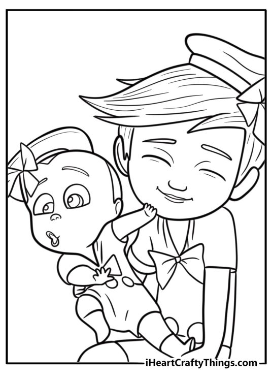 Boss Baby and Tim playing together coloring sheet