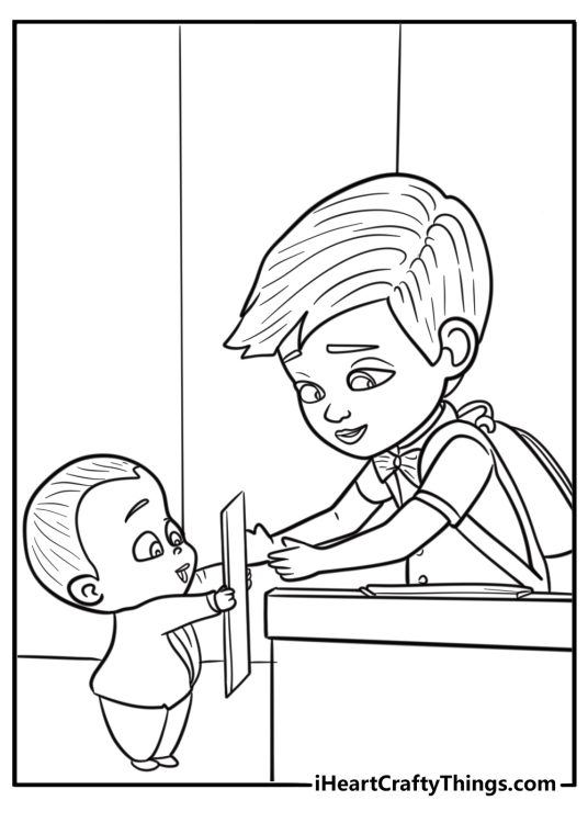 Boss Baby and Tim reading secret files coloring page