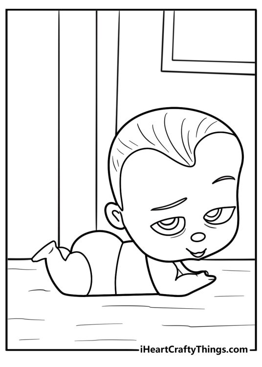 Boss Baby crawling through a hallway coloring sheet