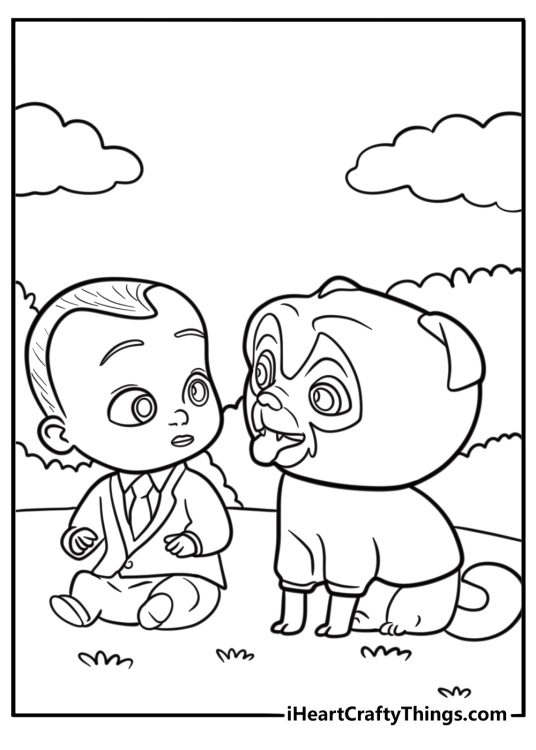 Boss Baby dealing with puppy co invasion coloring sheet