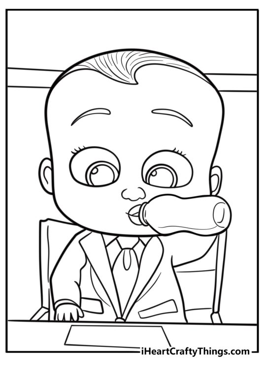 Boss Baby drinking from a bottle coloring sheet