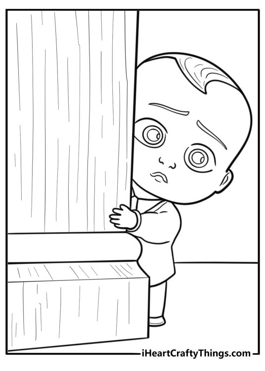 Boss Baby hiding from adults coloring sheet
