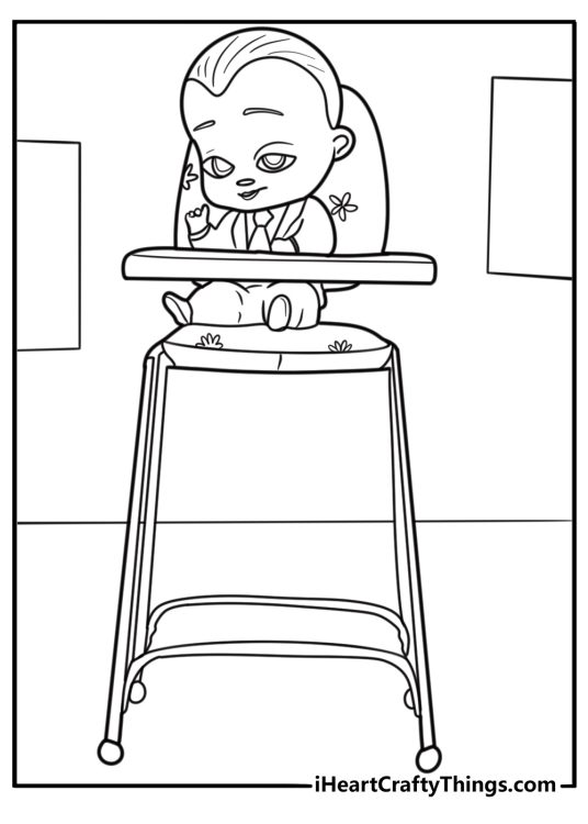 Boss Baby in his high chair coloring page