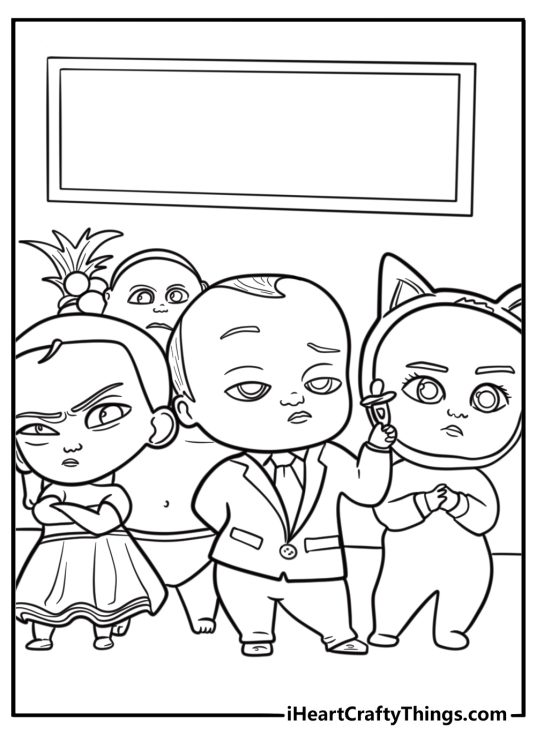 Boss Baby leading a baby team coloring sheet