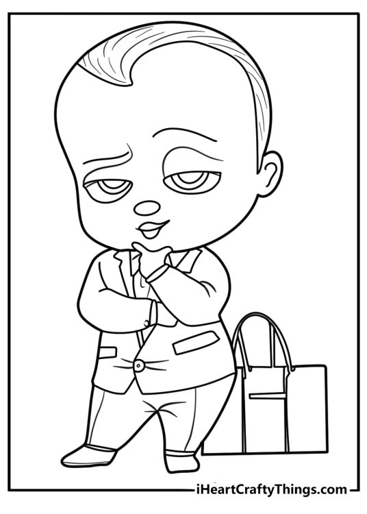 Boss Baby with his briefcase coloring page