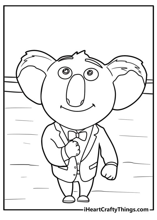 Buster Moon adjusting bow tie coloring page