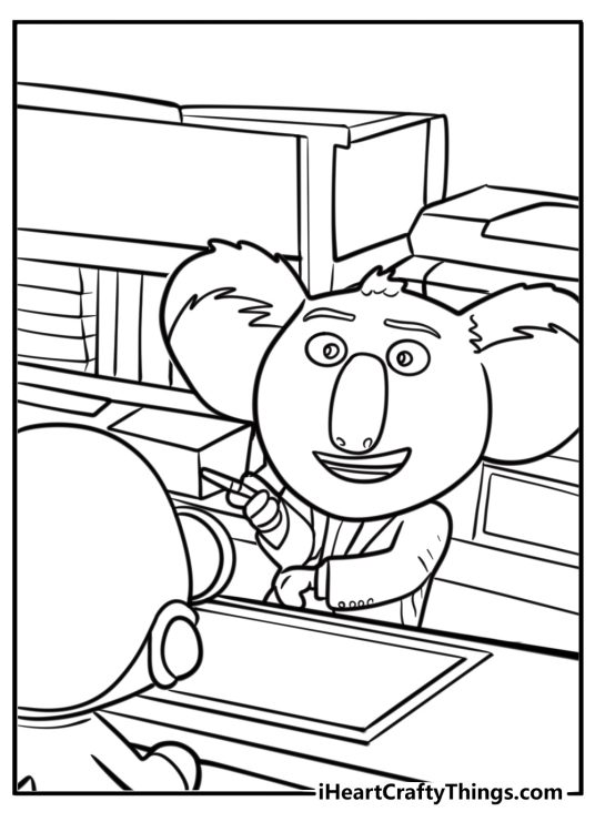 Buster Moon in theater office coloring page