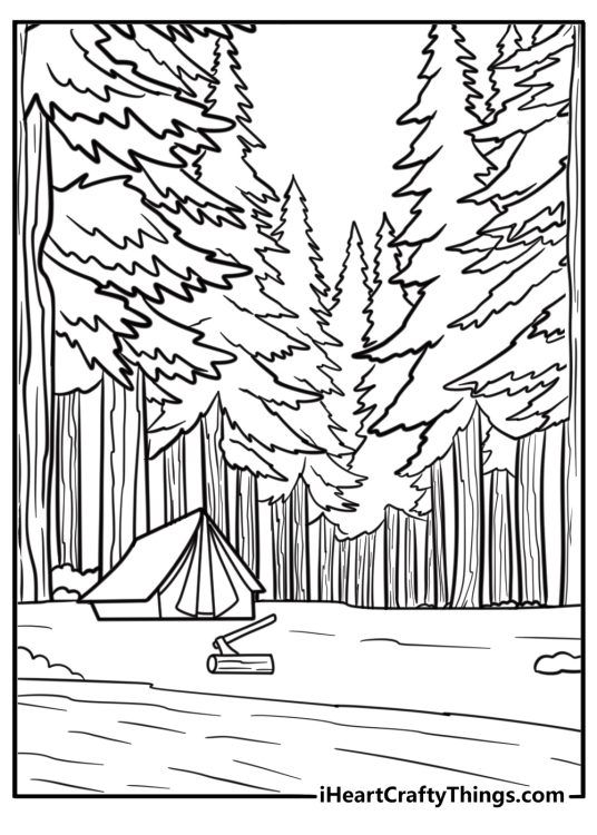 Camping tent in a Canadian national park coloring page