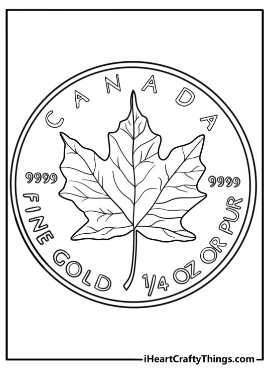 Canadian coins with maple leaf symbols coloring page