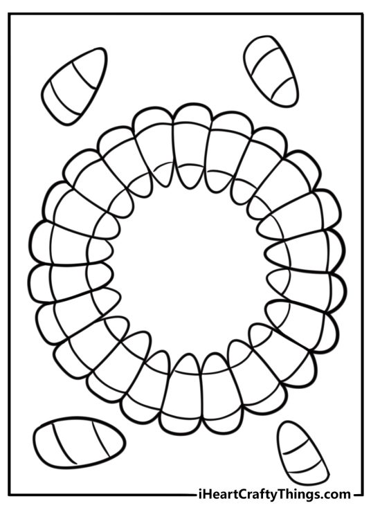 Candy corn arranged in a spiral design free coloring page pdf