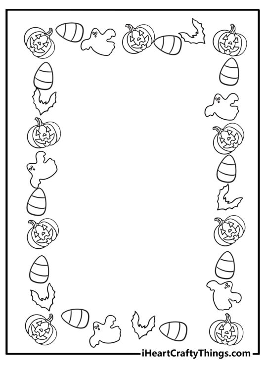Candy corn border frame with spooky theme coloring sheet