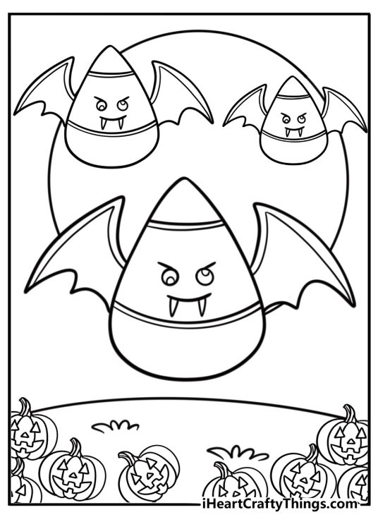 Candy corn with bat wings for Halloween coloring sheet