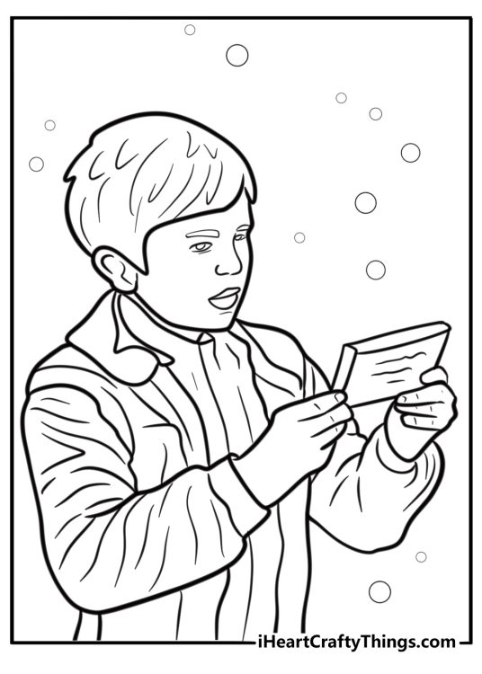 Charlie Bucket holding his final chocolate bar free coloring page
