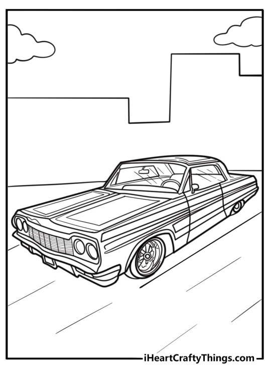 Classic lowrider with custom paint job coloring sheet