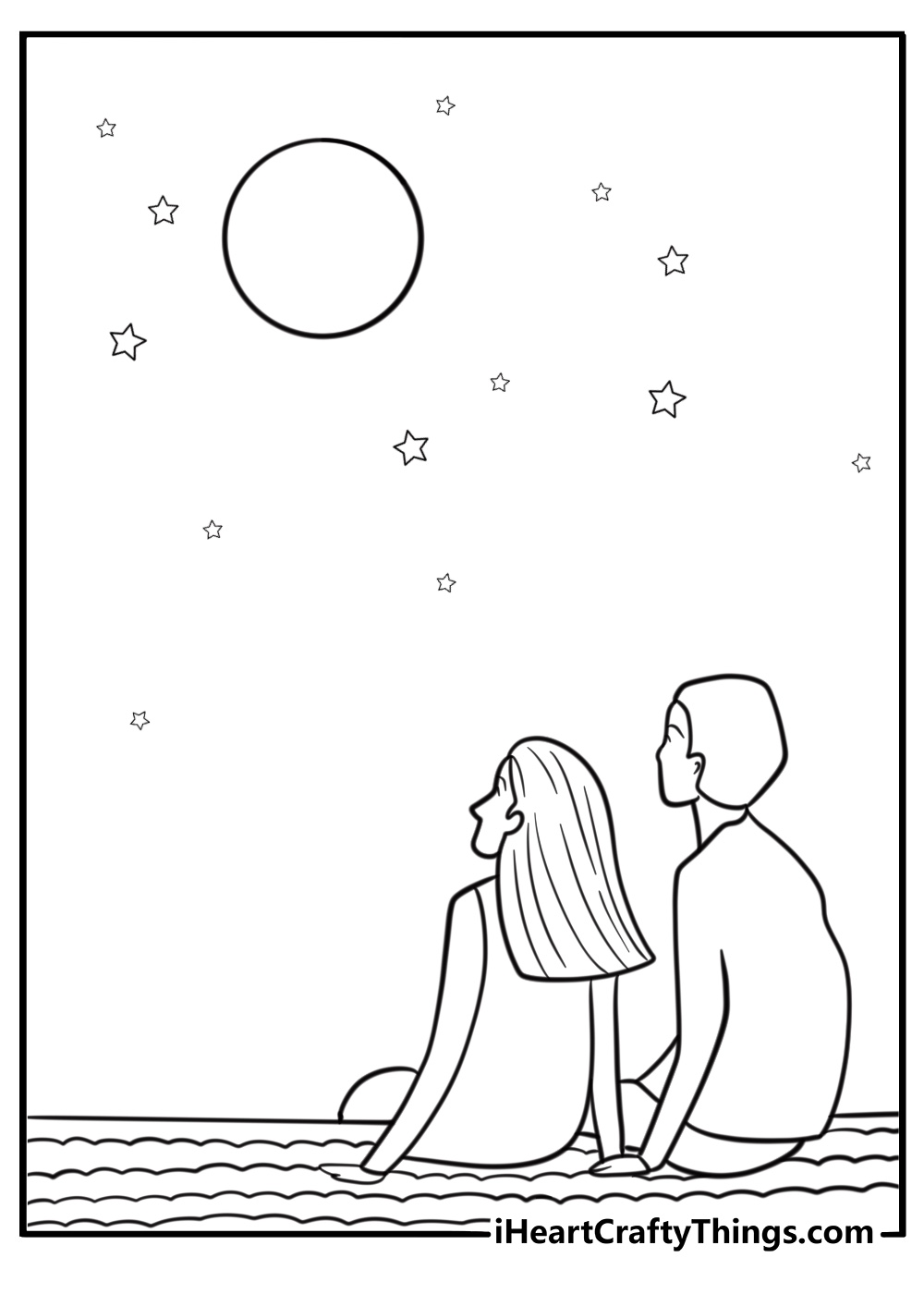 Couple looking at the night sky free coloring sheet pdf
