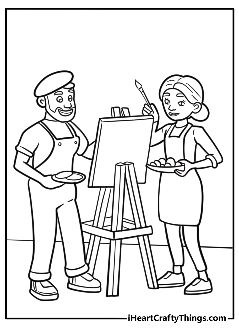 Creative couple painting on a canvas together coloring sheet pdf