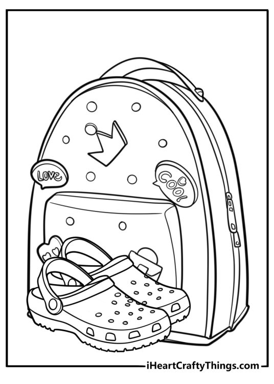 Crocs and a backpack ready for school coloring page