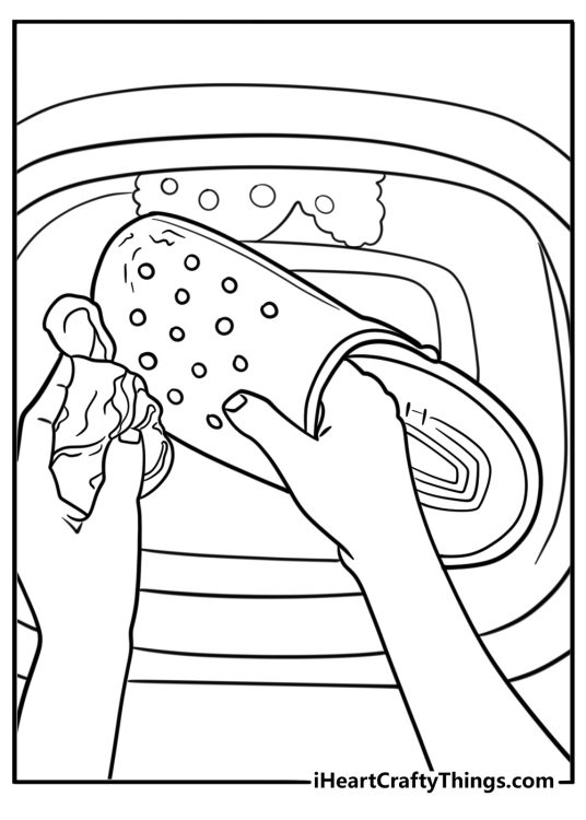 Crocs being washed with bubbles fun coloring page
