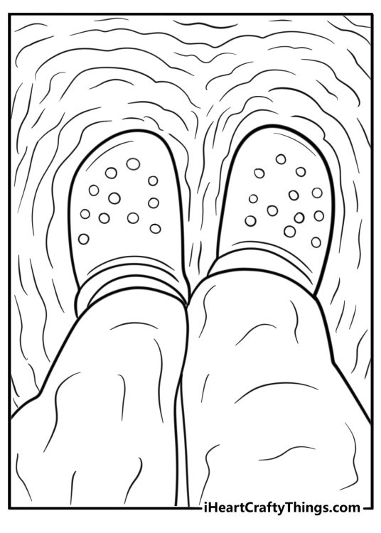 Crocs in a puddle on a rainy day coloring sheet