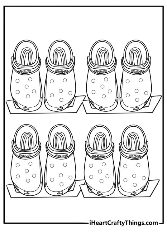 Crocs inside a closet with other shoes free coloring page