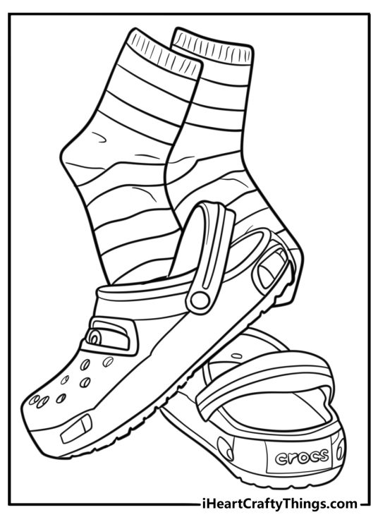 Crocs next to a pair of socks coloring page for kids