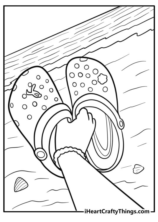 Crocs next to flip flops in summer scene printable sheet