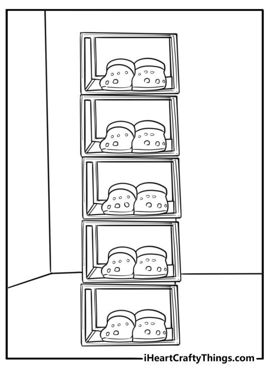 Crocs on a shoe rack detailed coloring sheet