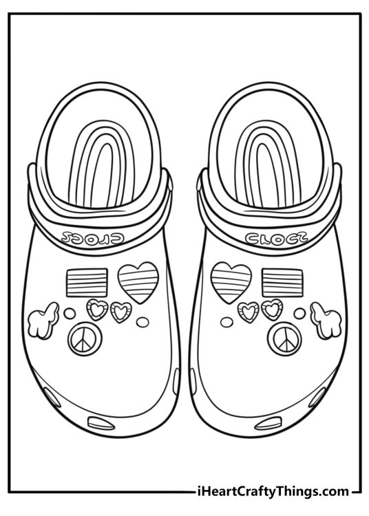 Crocs with fun charms attached coloring page