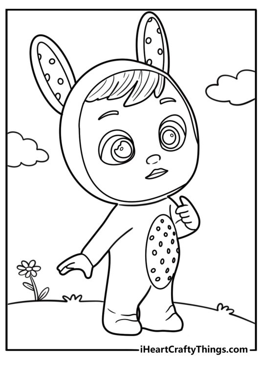 Cry Babies character wearing bunny costume coloring page