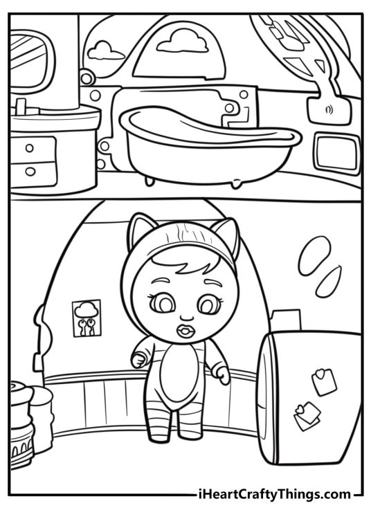 Cry Babies gathered inside their nursery house coloring page