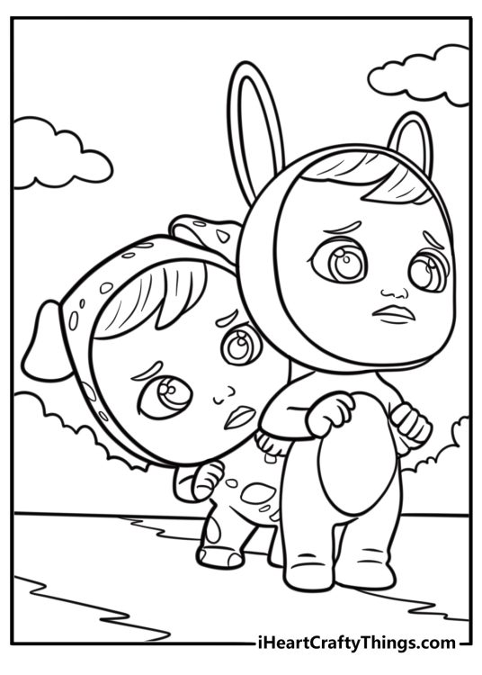 Cry Babies helping each other in a problem coloring page