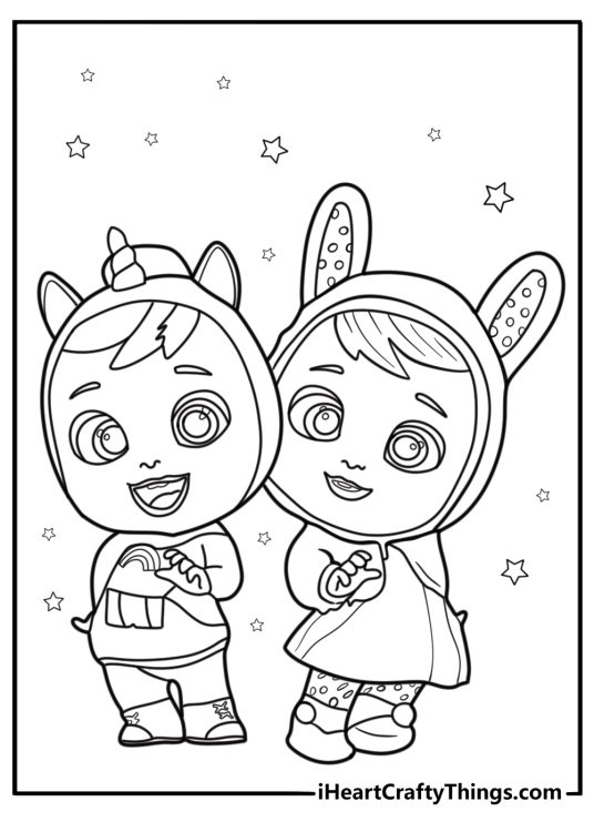 Cry Babies meeting a new magical friend coloring page