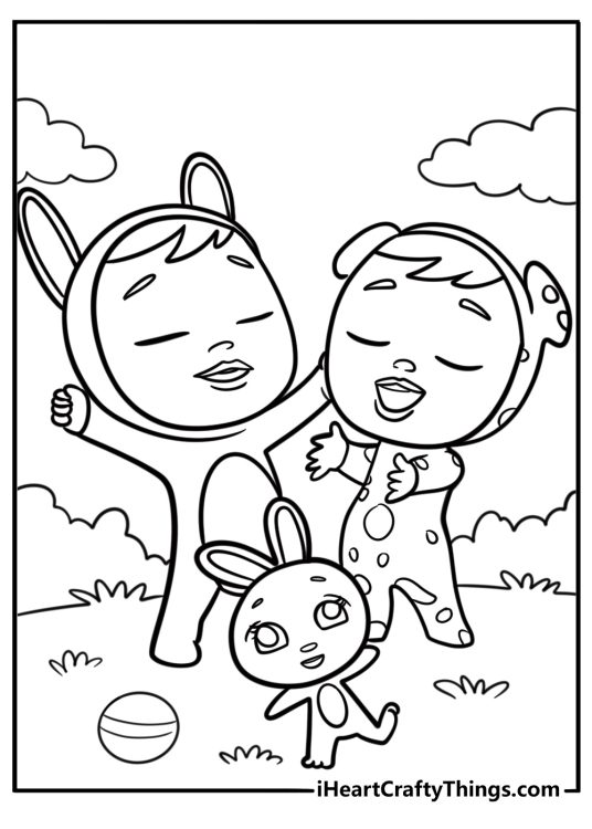 Cry Babies playing in a dreamy playground coloring page