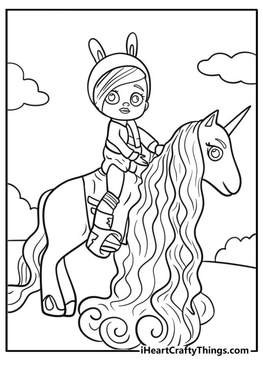 Cry Babies riding a rainbow to a new world coloring page