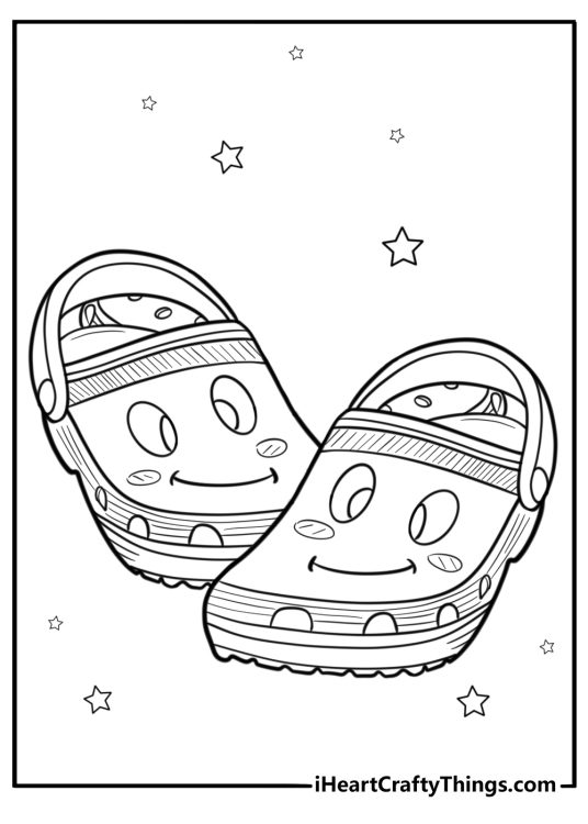 Cute cartoon Crocs with a happy face coloring sheet