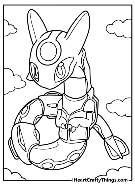 Cute cartoon Rayquaza for kids coloring sheet