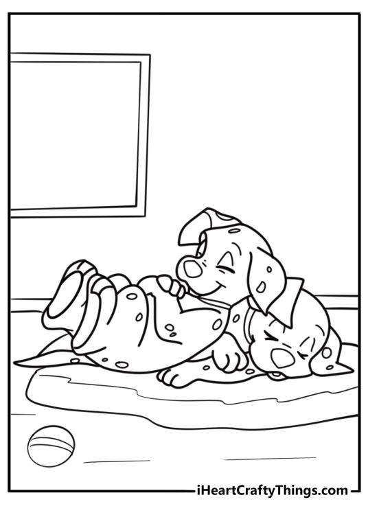 Dalmatian puppies snuggled together fun coloring sheet