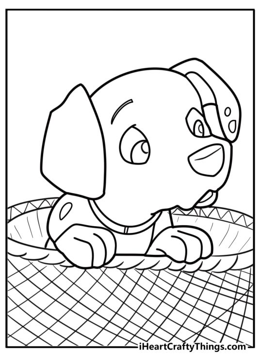 Dalmatian puppy hiding in a basket coloring page