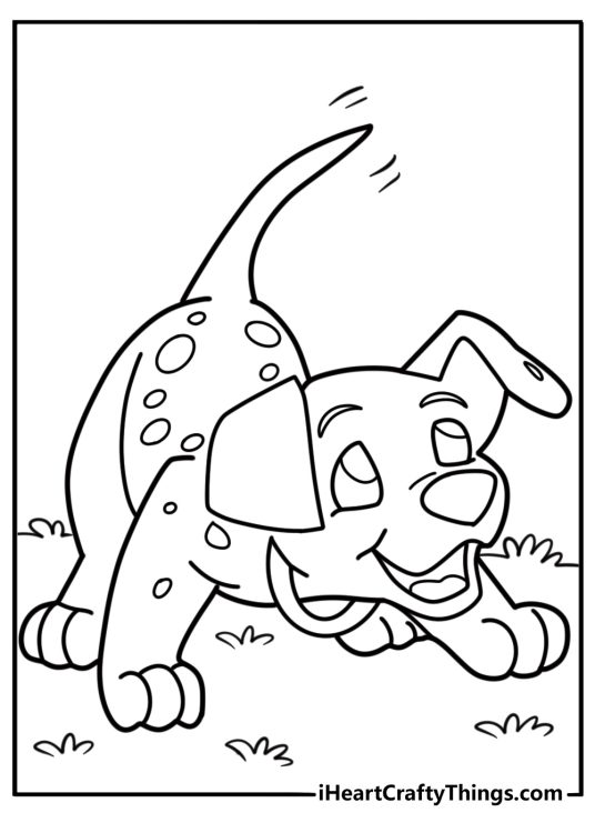 Dalmatian puppy wagging its tail detailed coloring sheet