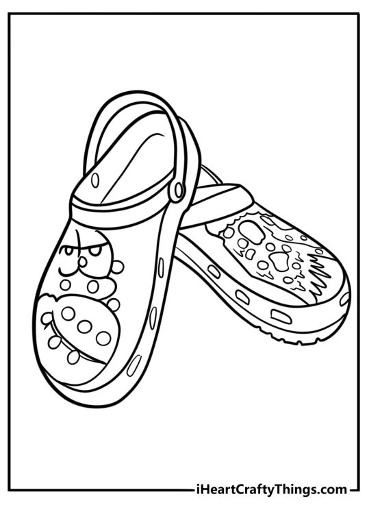 Decorated crocs with patterns printable coloring sheet