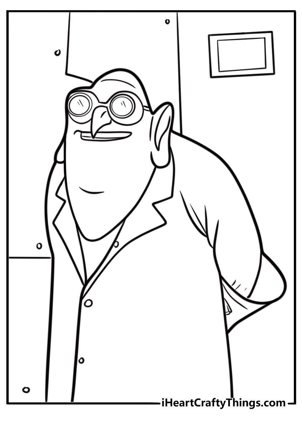 Dr Nefario in his lab with inventions coloring sheet