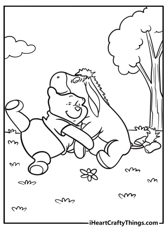Eeyore and Pooh sitting together coloring sheet