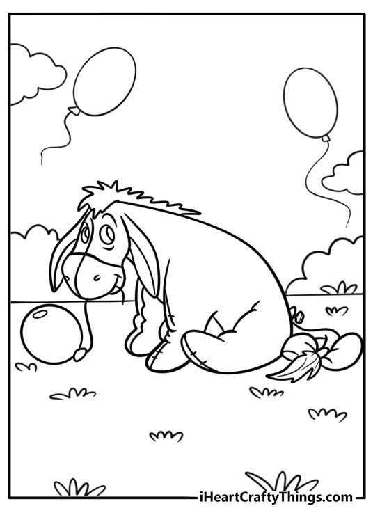 Eeyore holding a balloon coloring page