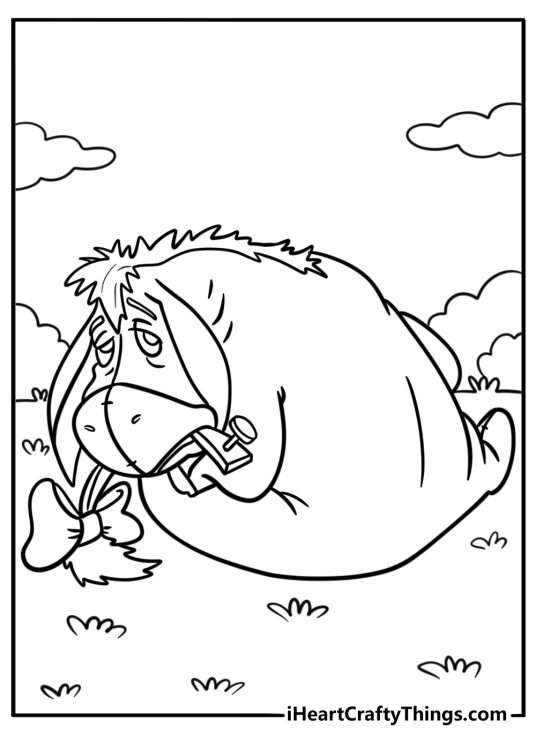 Eeyore holding his tail in his mouth coloring sheet